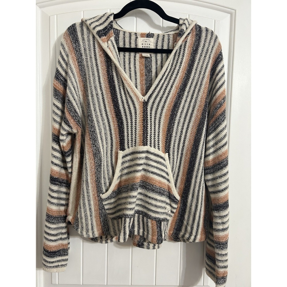 Billabong Baja Beach Striped Hooded Knit Sweater Women's Size L